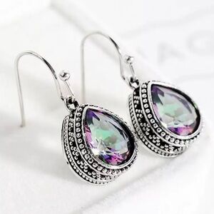5/$25 Silver Teardrop Earrings with Multicolor Gem